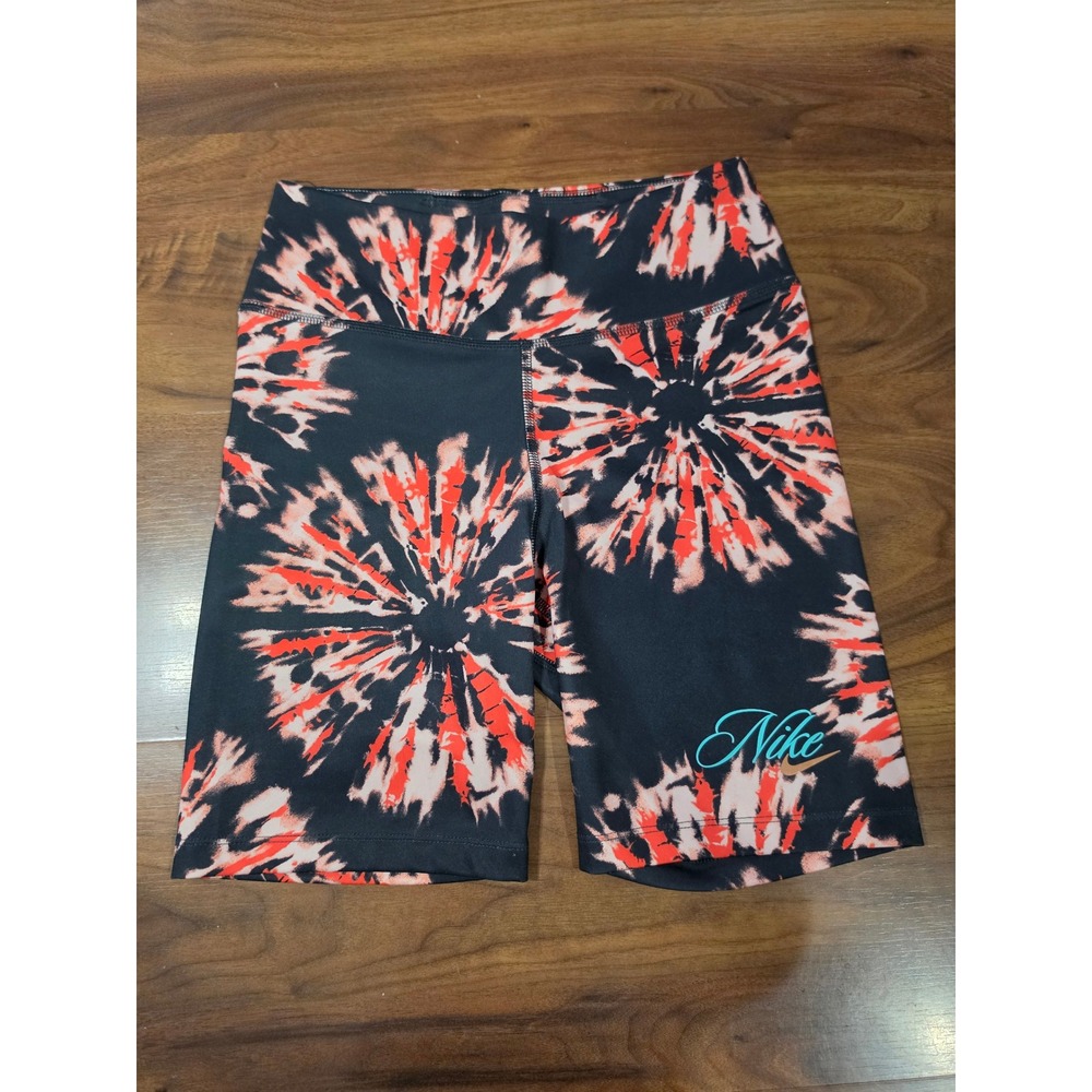 NWOT Nike One Shorts Small Black Red Tie Dye Sunburst Athletic Training Bike